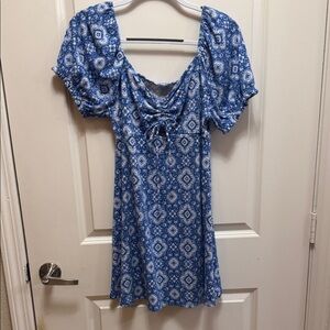 Blue Patterned Mini Dress